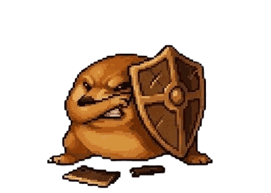 A dog crouched behind a raised wooden shield, guarding.