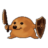 Bronze Pup skin: a bronze-toned dog with a sword and shield.